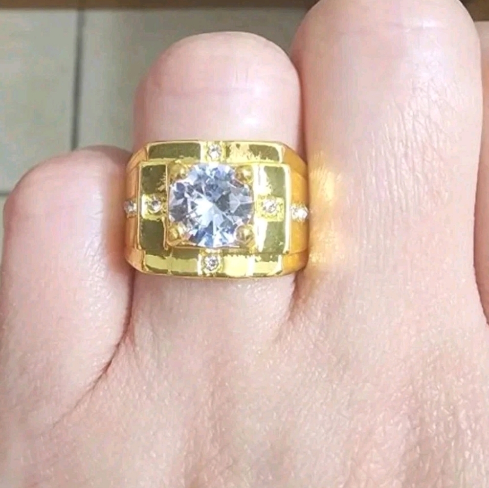 3CT Round Cut Lab Created Diamond Men's Ring 14K Yellow Gold Plated Sz 12